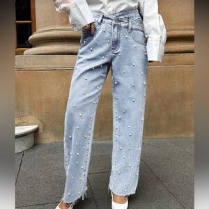 Pearl-Embellished Jeans